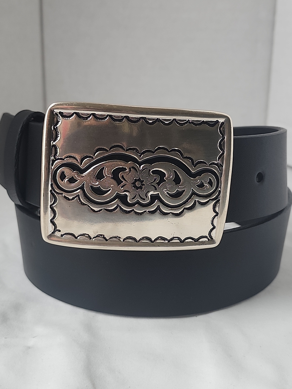 Silpada Designs Belt Sz M Genuine Italian Leather Black Silver Statement Buckle